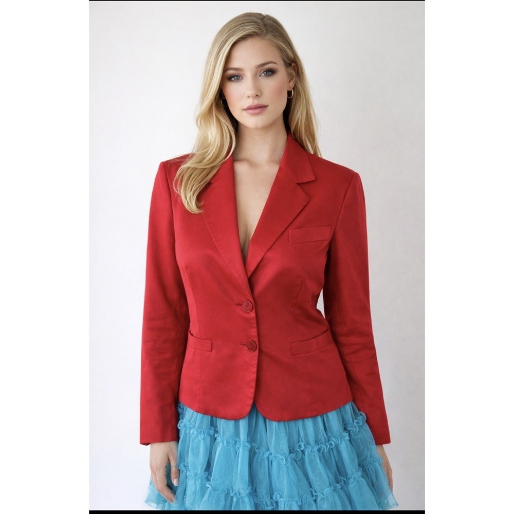 Les Copains Made in Italy Vintage‎ Womens Silk Cotton Red Short Blazer 44/Size 8